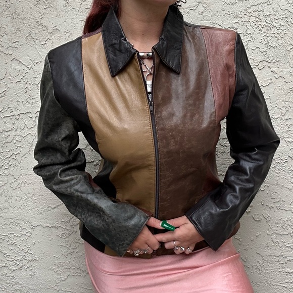 Y2k Leather Moto Jacket, Neutral, Made in Italy, Boho, Hippie, Penny Lane - Picture 6 of 10